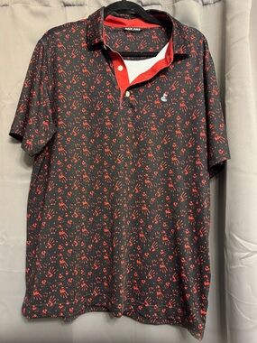 Men's Black Polo with Red Handprint Pattern